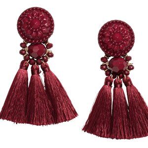H&M Burgundy Red Bead & Tassel Earrings
